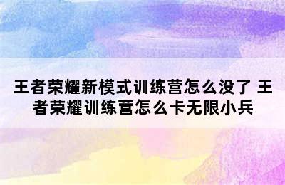 王者荣耀新模式训练营怎么没了 王者荣耀训练营怎么卡无限小兵